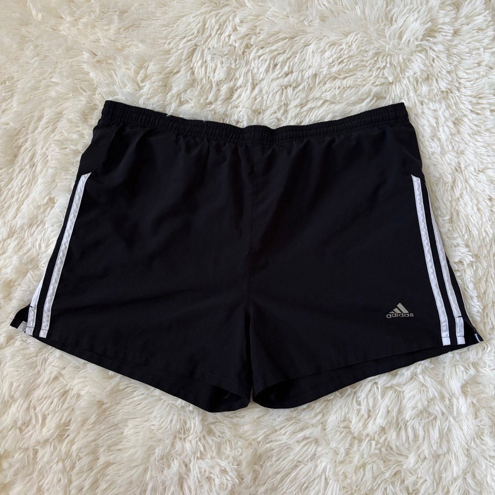 Vintage Adidas Mens Black White 3-Stripe Athletic Running Shorts 958812 Size XL